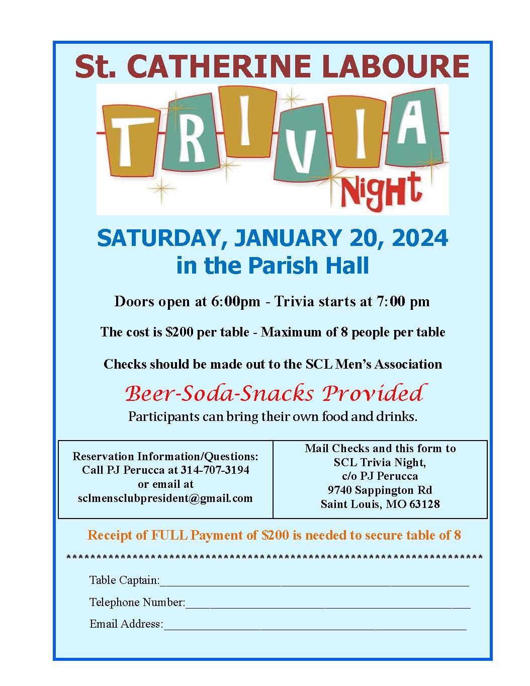 SCL 2024 Trivia Night > St. Catherine Laboure Catholic Church